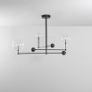 Black gunmetal finish chandelier with rotational arm fixture and clear glass globe design