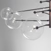 Black gunmetal finish retro/industrial chandelier with 8 arm fixture and 8 clear glass globes