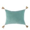 Blue cushion cover with tassels at each corner