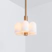 Contemporary natural brass pendant ceiling light with six translucent glass lampshade design