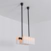 Black gunmetal finish solid brass chandelier with a parallel row of translucent glass shades
