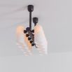 Black gunmetal finish solid brass chandelier with a parallel row of translucent glass shades