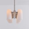 Contemporary polished nickel finish solid brass chandelier with a colonnade of translucent glass lampshades