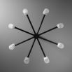 A luxury statement chandelier with a round structure, frosted glass shades and a black gunmetal finish