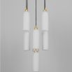 A luxury chandelier by Schwung with 9 frosted, opal glass shades and a stunning solid brass finish 