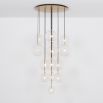Glamorous industrial chandelier with multiple hanging clear glass globe lampshades