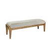 A luxuriously sumptuous cushioned natural ash wood bench with grey upholstery