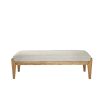 A luxuriously sumptuous cushioned natural ash wood bench with grey upholstery