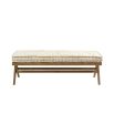 Vintage-style, wooden bench with a linen cushion