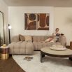 Left facing quilted taupe corner sofa