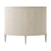 Charming, oval-shaped bedside table with two drawers and textured finish