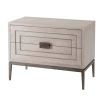 Washed wood finish bedside table with bronze handle and feet details