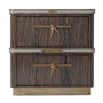 Sophisticated wooden chest with brass bow and leather details