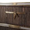 Sophisticated wooden chest with brass bow and leather details