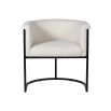 A luxury lounge chair with a curved design, white upholstery and black base