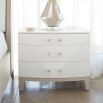 A sophisticated bedside table by Bernhardt featuring a grey and white finish and completed with three spacious drawers