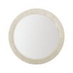 A contemporary round mirror by Bernhardt with a coastal style wooden frame 