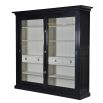Black finished wood, clear glass wall display unit
