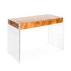 A contemporary mappa wood and clear acrylic desk with stainless steel accents 