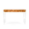 A contemporary mappa wood and clear acrylic desk with stainless steel accents 