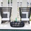 Gorgeous high-back outdoor armchair in black with bespoke cushions