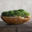 Artificial moss plant in teak wooden bowl