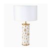 A stylish white and gold table lamps with bug details