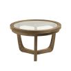 Natural solid oak side table with circular glass top
