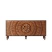 Striking sideboard with radiating circular wood inlay and round brass handles