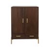 Elegant dark brown wood cabinet with ribbed brass handles and feet