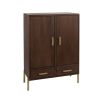 Elegant dark brown wood cabinet with ribbed brass handles and feet