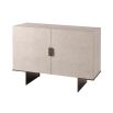 Stylish cabinet in white washed finish with hammered bronze handles