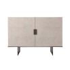 Stylish cabinet in white washed finish with hammered bronze handles