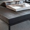 Square coffee table in matt black finish with 6cm wooden top and slender metal frame