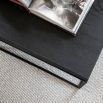 Square coffee table in matt black finish with 6cm wooden top and slender metal frame