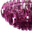 Vibrant pink chandelier composed of intricate fragments of delicate glass