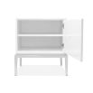 white lacquer side table with large door and acrylic handle 