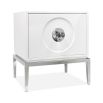 white lacquer side table with large door and acrylic handle 