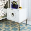 white lacquer side table with large door and acrylic handle 