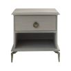 Grey finish bedside table with shelf and ring pull-handled drawer