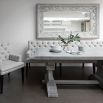 Contemporary, deep buttoned bench with arms