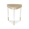 Glamorous gently triangular side table with acrylic legs and champagne gold finish