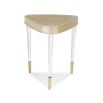 Glamorous gently triangular side table with acrylic legs and champagne gold finish