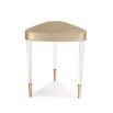 Glamorous gently triangular side table with acrylic legs and champagne gold finish