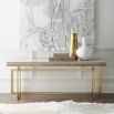 Glamorous desk/console with brass base and elegant wood top