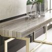 Glamorous desk/console with brass base and elegant wood top