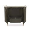 Graceful, rich brown bar cabinet with marble top and delicate champagne details