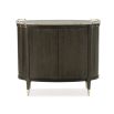 Graceful, rich brown bar cabinet with marble top and delicate champagne details