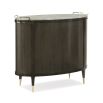 Graceful, rich brown bar cabinet with marble top and delicate champagne details