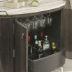 Graceful, rich brown bar cabinet with marble top and delicate champagne details